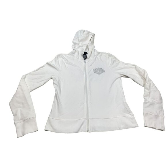Harley-Davidson Women's Large White studded crop top Hooded Jacket - Picture 1 of 12